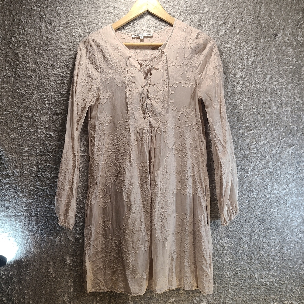 Falcon & Bloom Silk Pink Small Kaftan Mini Dress Long Sleeve Pockets
